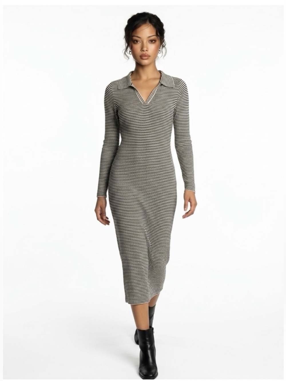 A.NEW.DAY L/S Striped Maxi Dress